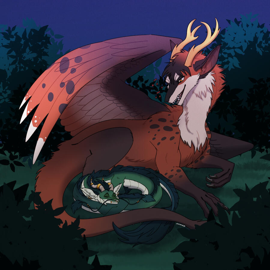 Protect ft. Akoiya Wavewhisker (OC of @InfiniteTideWoW). Artwork by dr-artiel.bsky.social.