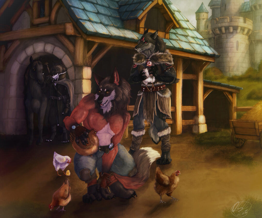 Chickens! ft. Gzico, Freki (owned by BlazingNeptune), and Kolfrost (owned by Unibou) - Artwork created by Unibou